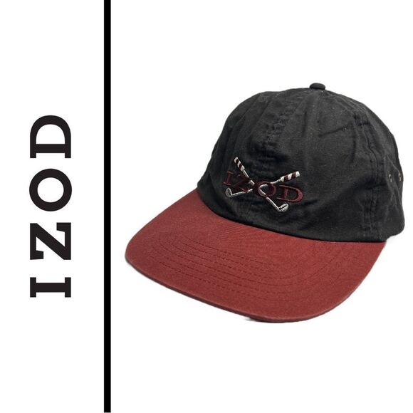 Izod Vintage 1990’s Adjustable Leather Strap Black and Dark Red Hat‎ - Picture 1 of 2